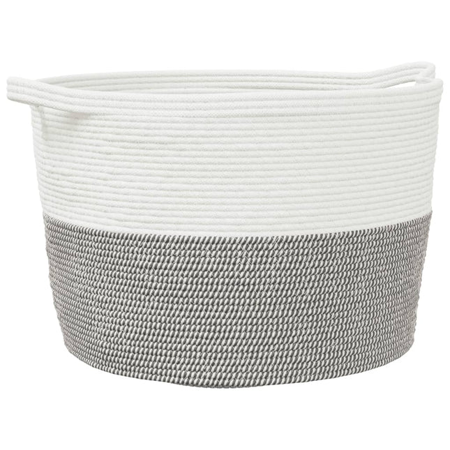 vasketøjskurv Ø60x36 cm bomuld grå og hvid