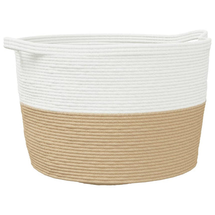 vasketøjskurv Ø60x36 cm bomuld beige og hvid