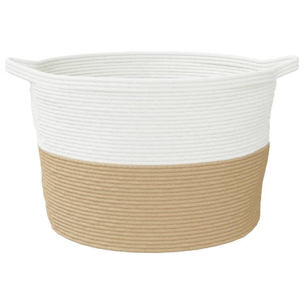vasketøjskurv Ø60x36 cm bomuld beige og hvid