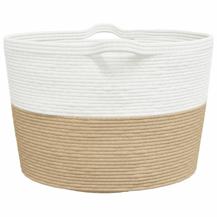 vasketøjskurv Ø60x36 cm bomuld beige og hvid