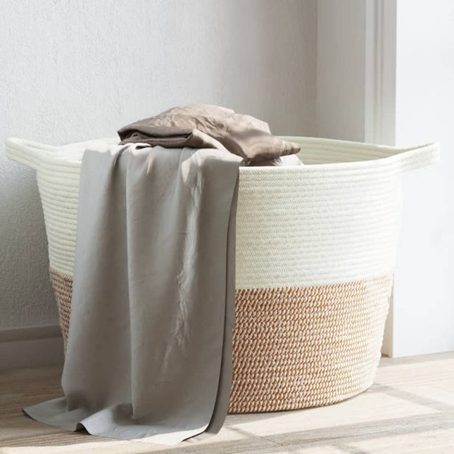 vasketøjskurv Ø60x36 cm bomuld brun og hvid