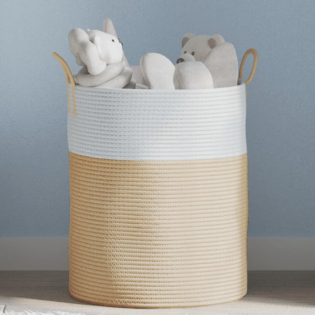 opbevaringskurv Ø38x46 cm bomuld beige og hvid