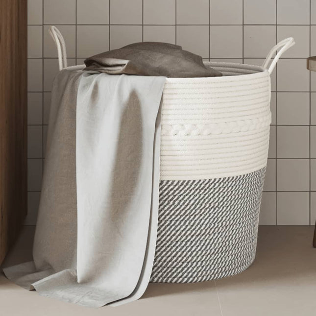 opbevaringskurv Ø43x38 cm bomuld grå og hvid