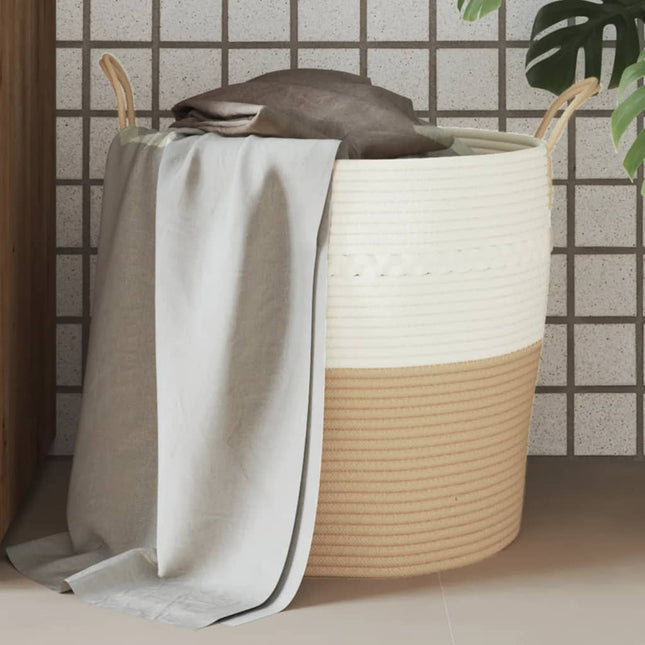 opbevaringskurv Ø43x38 cm bomuld beige og hvid