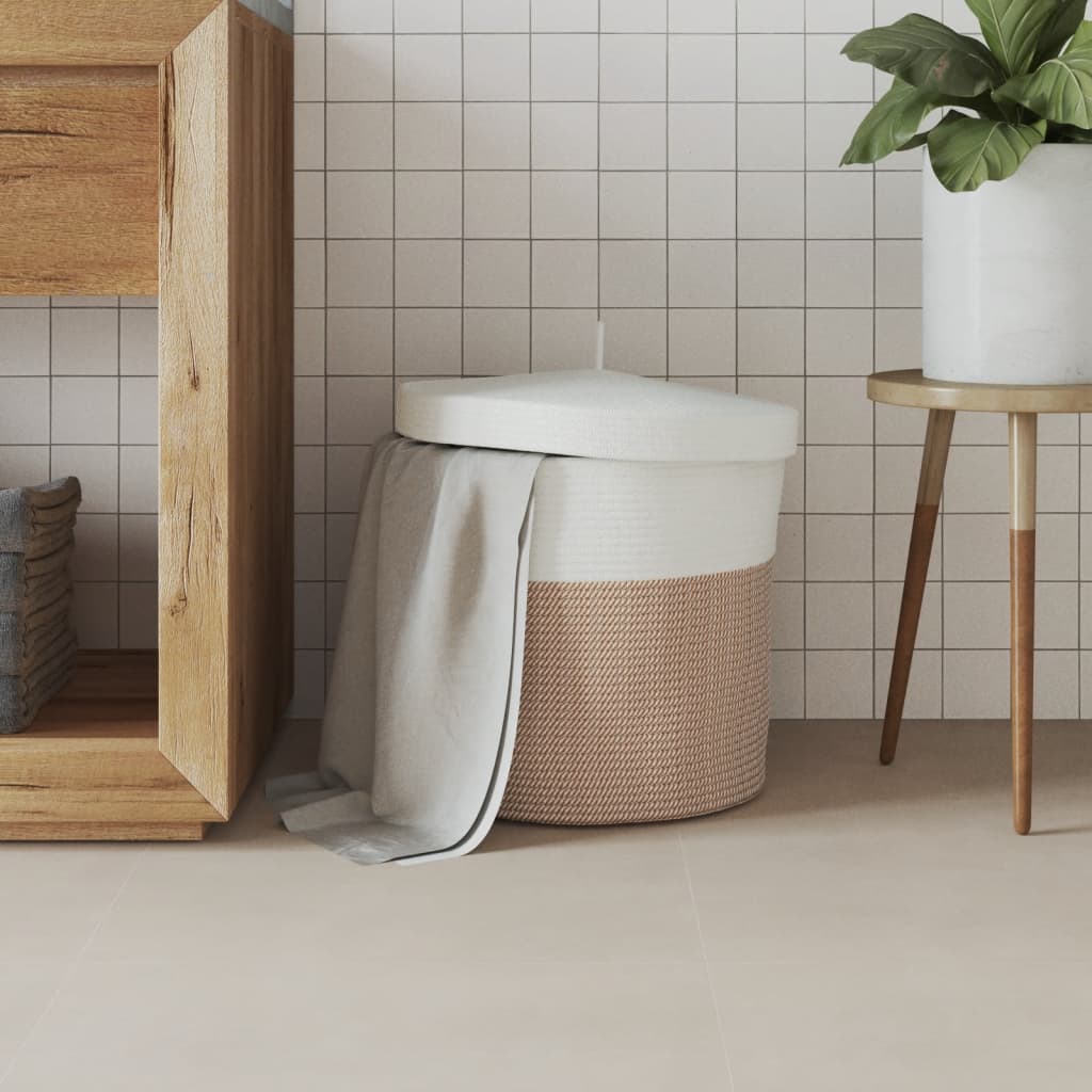 opbevaringskurv med låg Ø40x35 bomuld brun og hvid