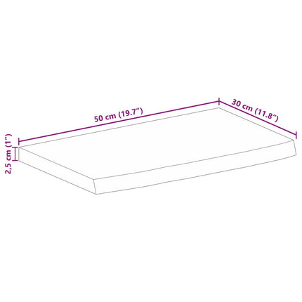 bordplade 50x30x2,5 cm naturlig kant massivt mangotræ