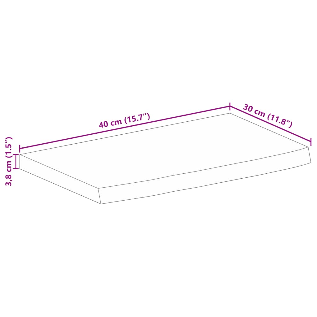 bordplade 40x30x3,8 cm naturlig kant massivt mangotræ