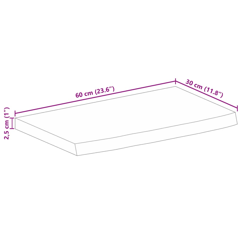 bordplade 60x30x2,5 cm naturlig kant massivt mangotræ