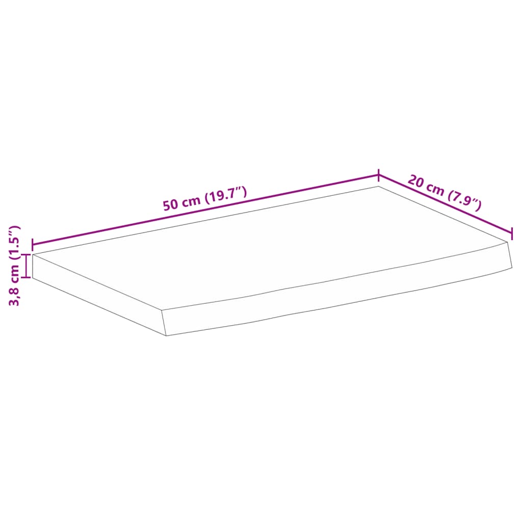 bordplade 50x20x3,8 cm naturlig kant massivt mangotræ