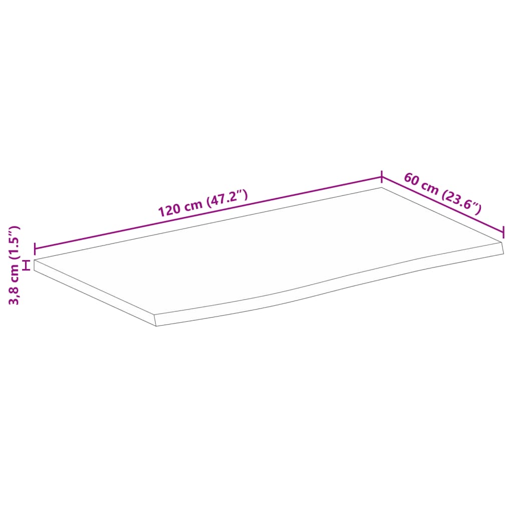bordplade 120x60x3,8 cm naturlig kant massivt mangotræ