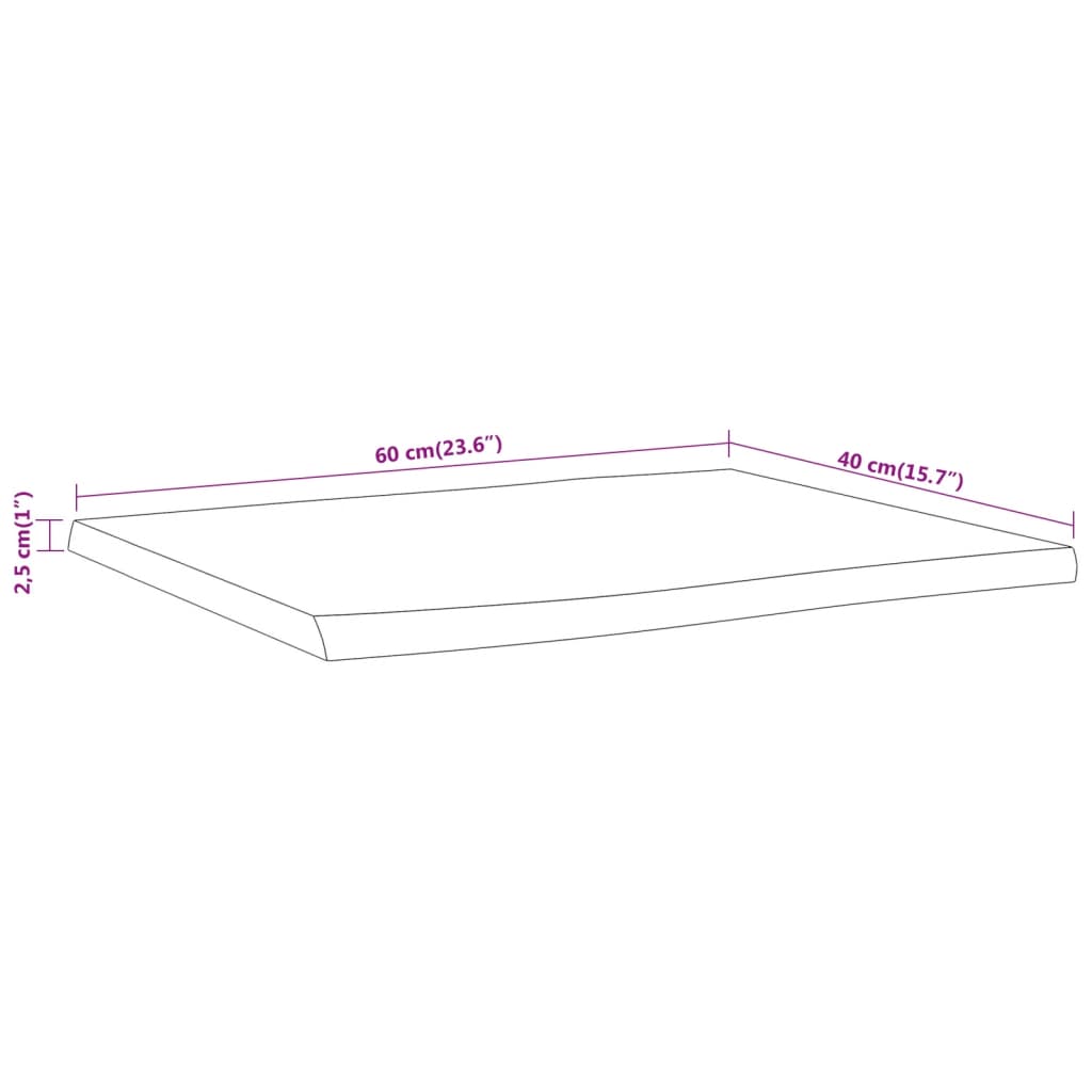 bordplade 60x40x2,5 cm rektangulær massivt akacietræ