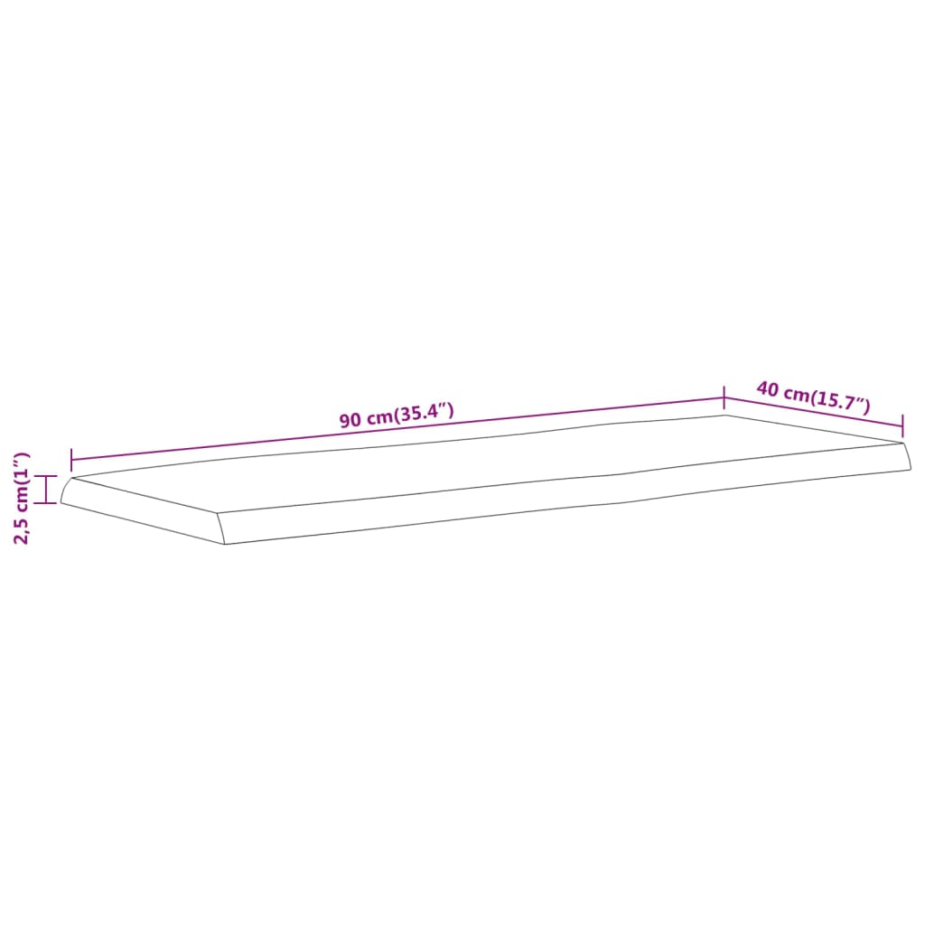 bordplade 90x40x2,5 cm rektangulær massivt akacietræ