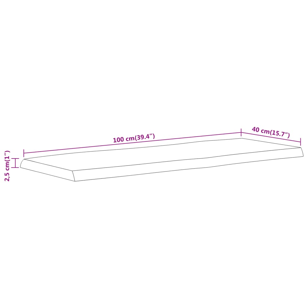 bordplade 100x40x2,5 cm rektangulær massivt akacietræ