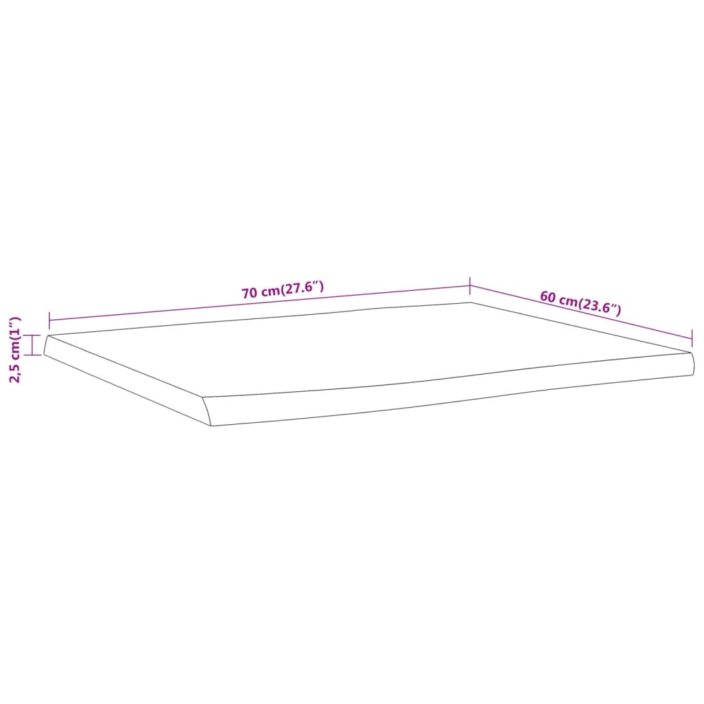 bordplade 70x60x2,5 cm rektangulær massivt akacietræ