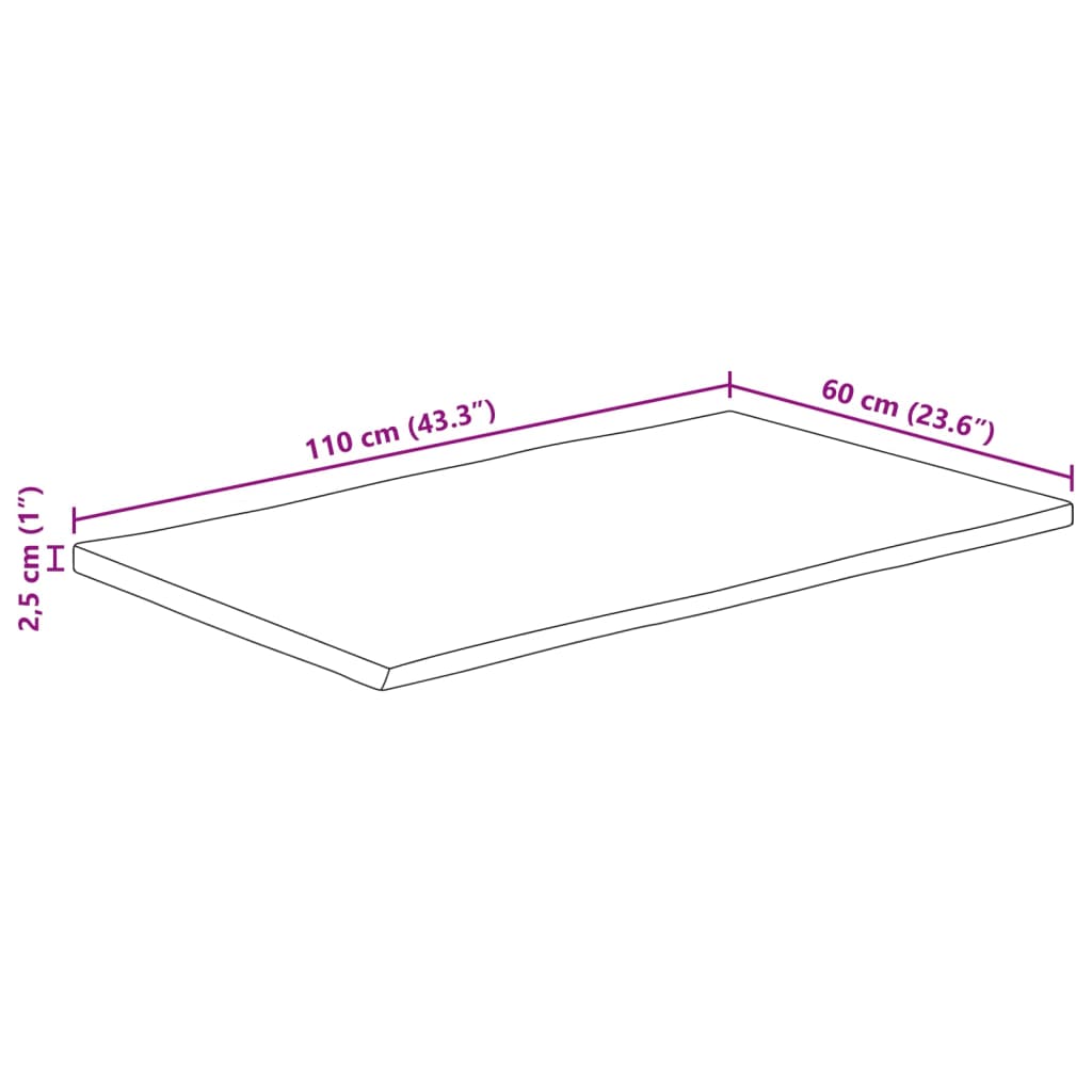 bordplade 110x60x2,5 cm rektangulær massivt akacietræ