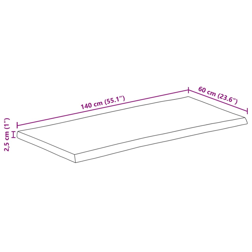 bordplade 140x60x2,5 cm rektangulær massivt akacietræ