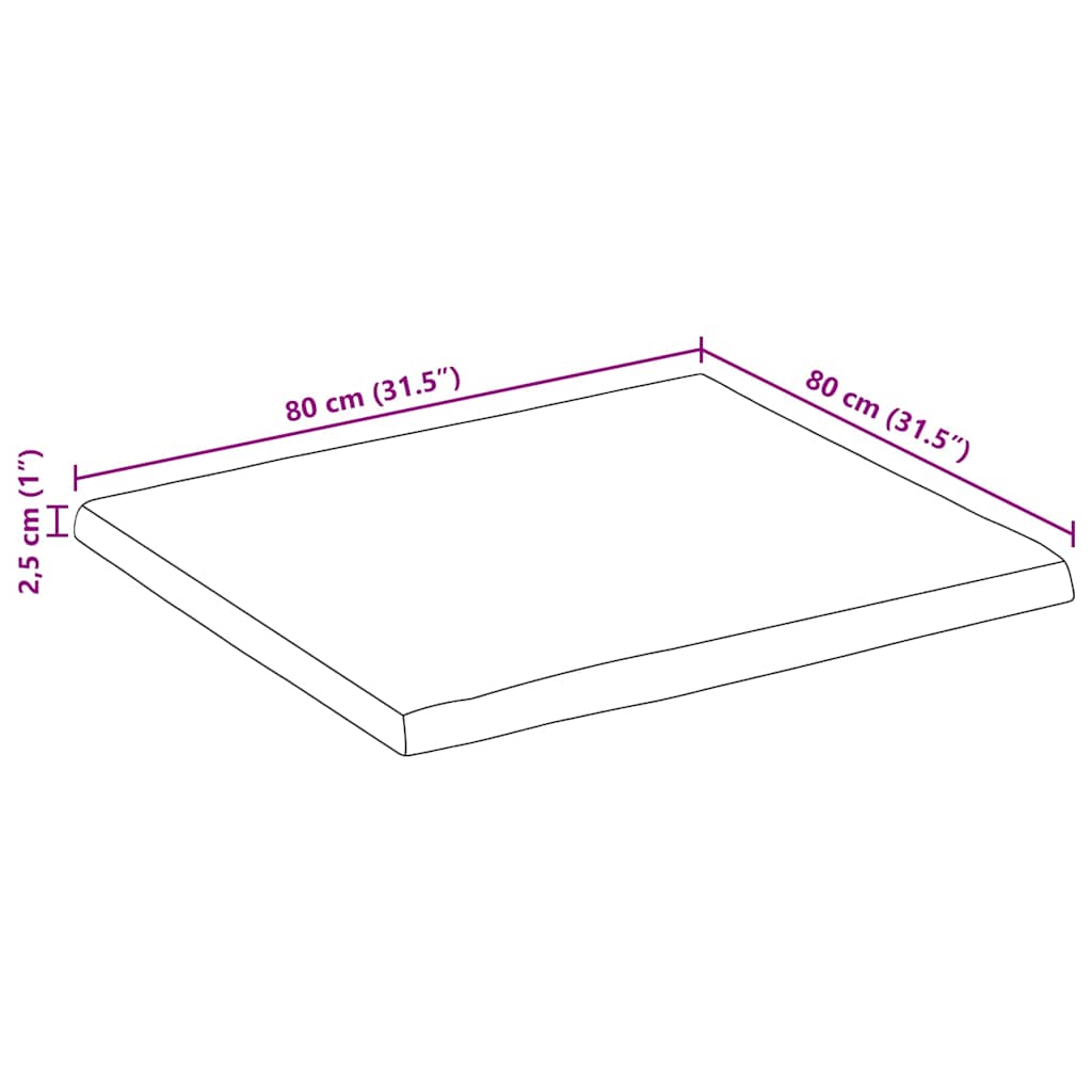 bordplade 80x80x2,5 cm rektangulær massivt akacietræ