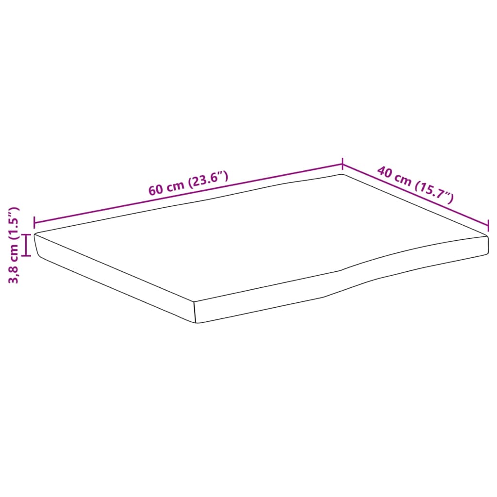 bordplade 60x40x3,8 cm rektangulær massivt akacietræ