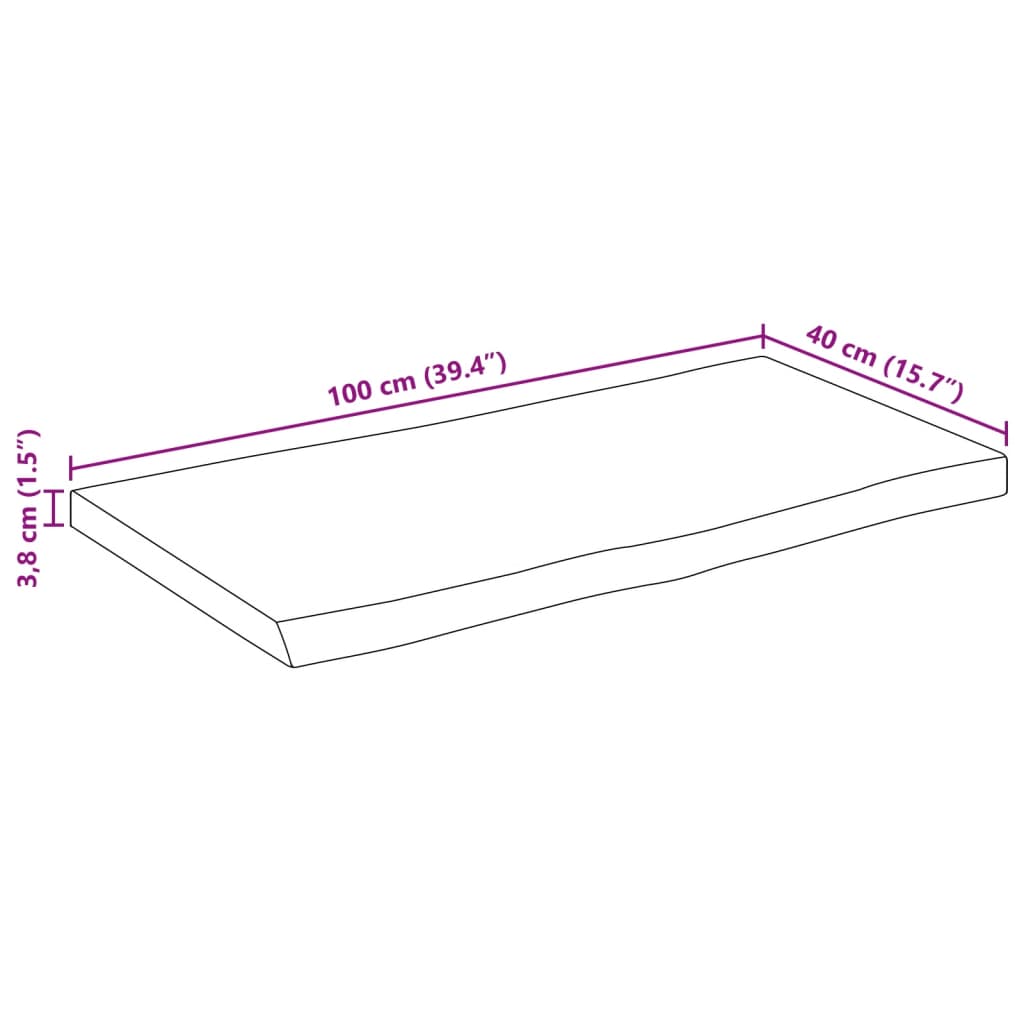bordplade 100x40x3,8 cm rektangulær massivt akacietræ