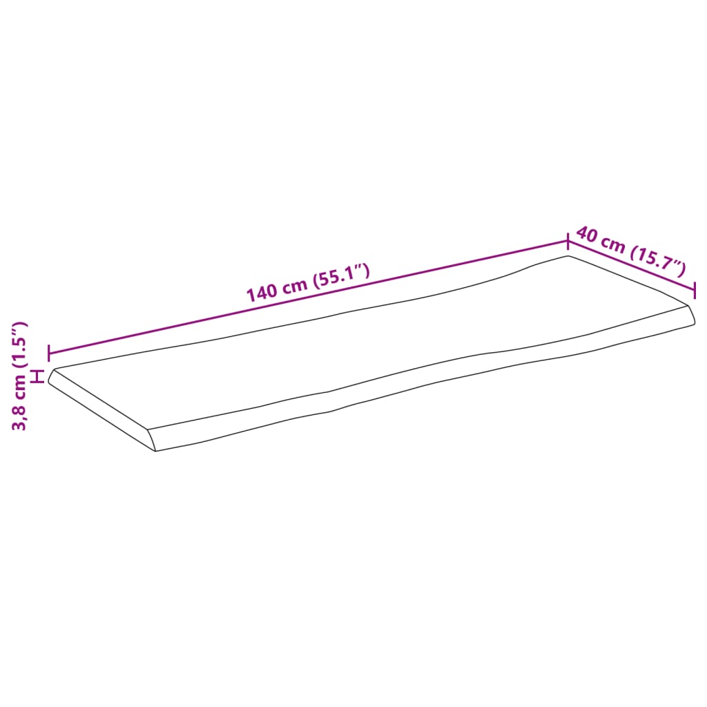 bordplade 140x40x3,8 cm rektangulær massivt akacietræ