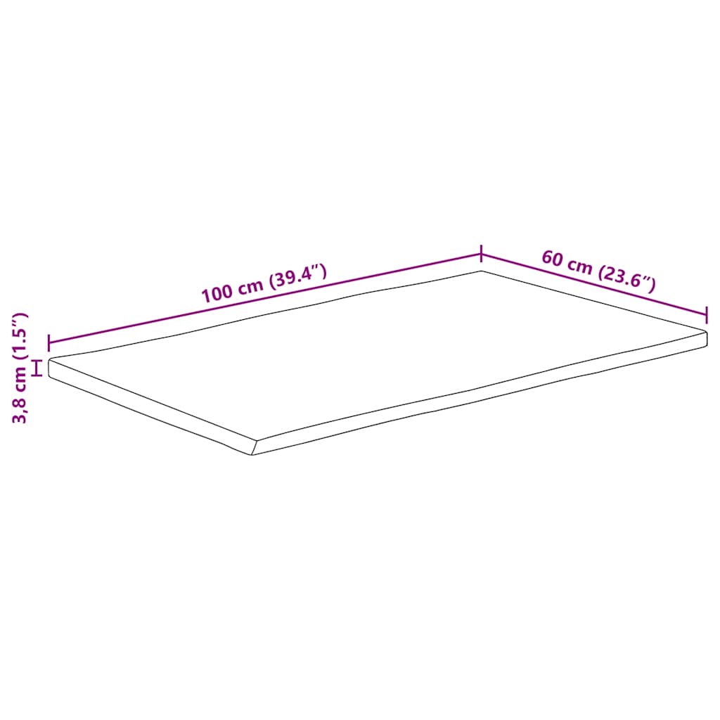bordplade 100x60x3,8 cm rektangulær massivt akacietræ