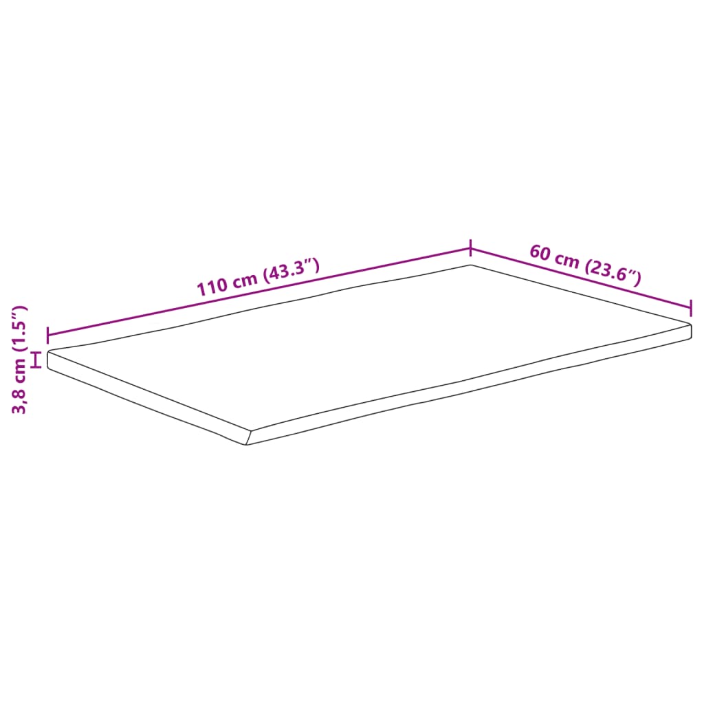bordplade 110x60x3,8 cm rektangulær massivt akacietræ
