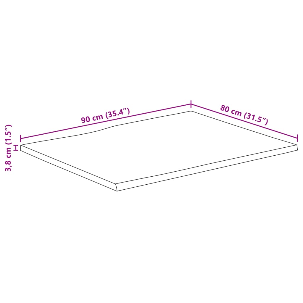 bordplade 90x80x3,8 cm rektangulær massivt akacietræ