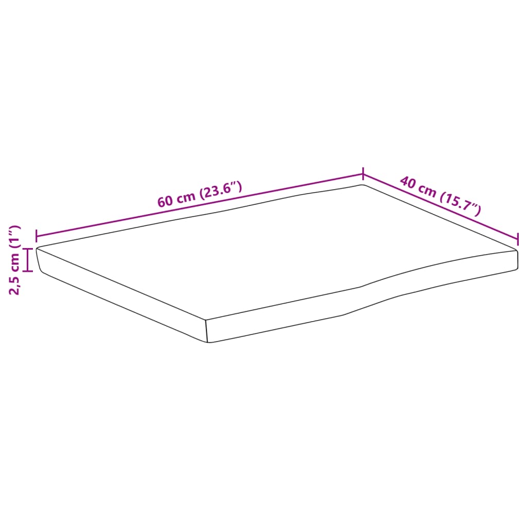 bordplade 60x40x2,5 cm naturlig kant massivt ru mangotræ
