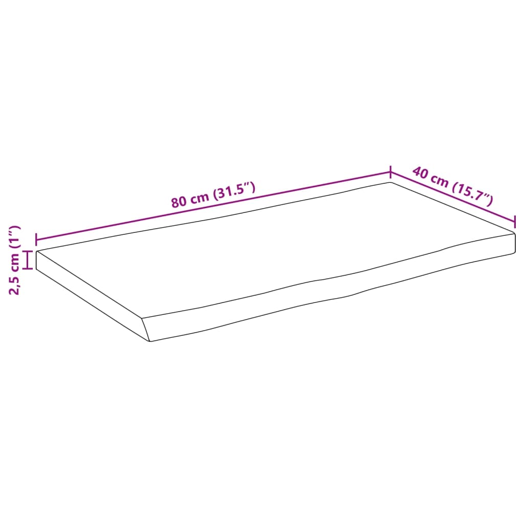 bordplade 80x40x2,5 cm naturlig kant massivt ru mangotræ