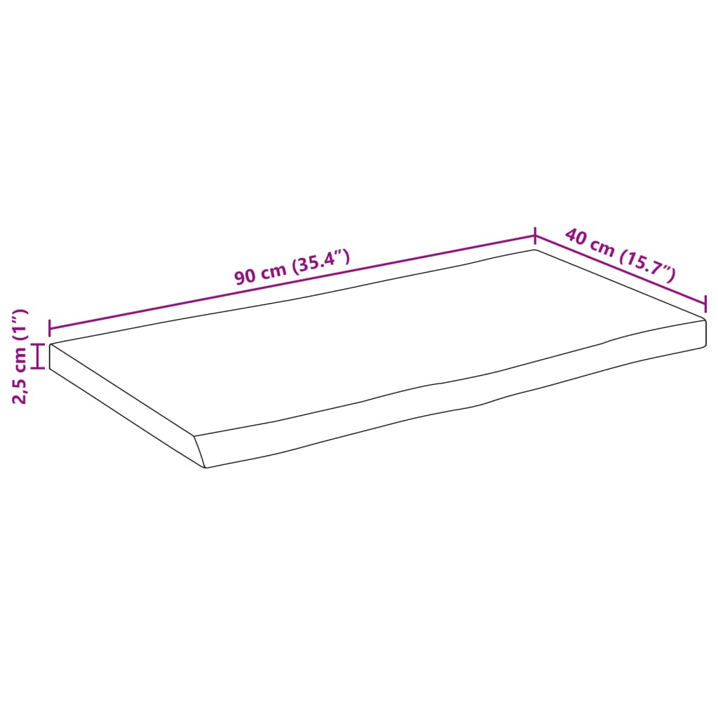 bordplade 90x40x2,5 cm naturlig kant massivt ru mangotræ