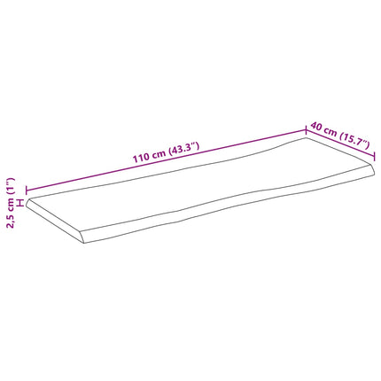 bordplade 110x40x2,5 cm naturlig kant massivt ru mangotræ