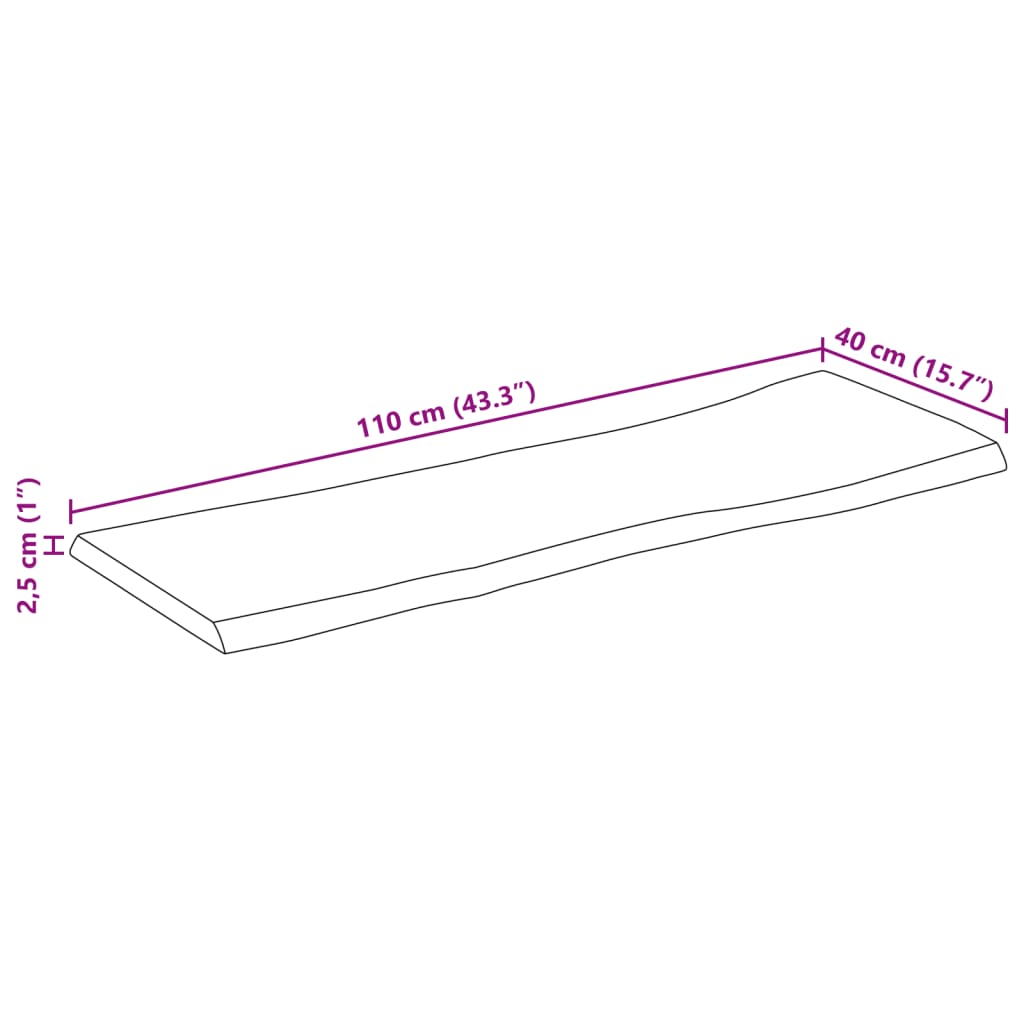 bordplade 110x40x2,5 cm naturlig kant massivt ru mangotræ