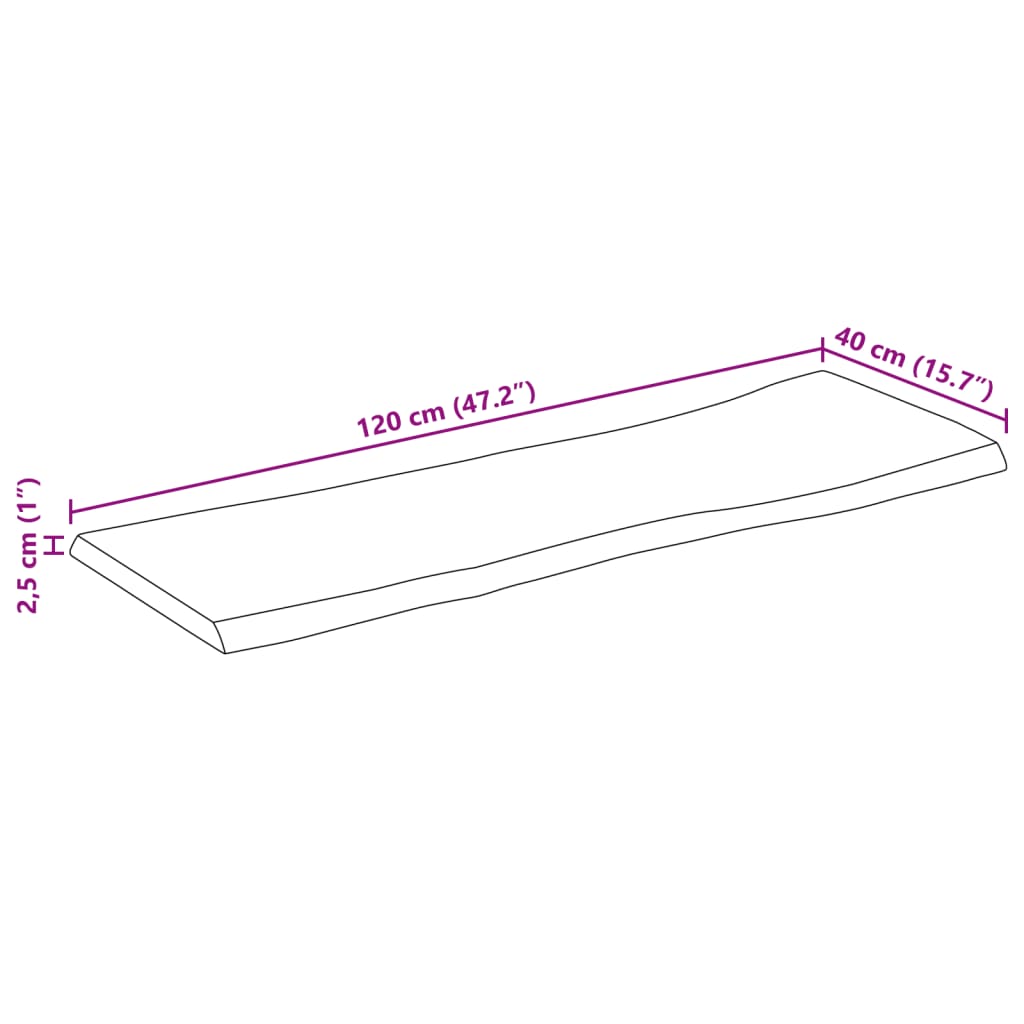 bordplade 120x40x2,5 cm naturlig kant massivt ru mangotræ
