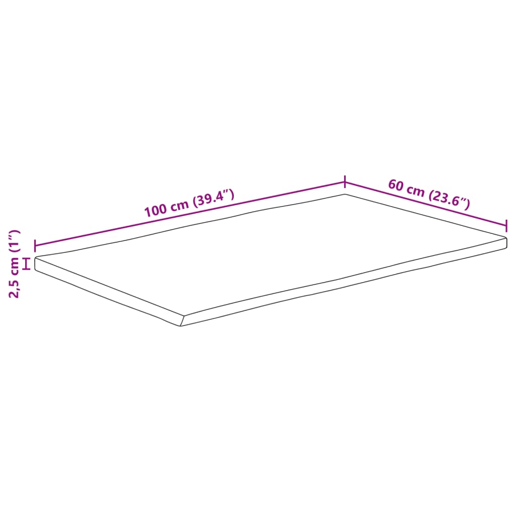 bordplade 100x60x2,5 cm naturlig kant massivt ru mangotræ