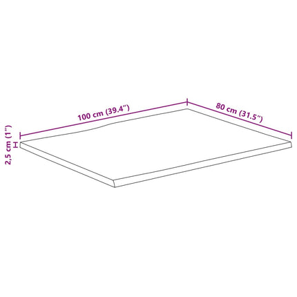 bordplade 100x80x2,5 cm naturlig kant massivt ru mangotræ