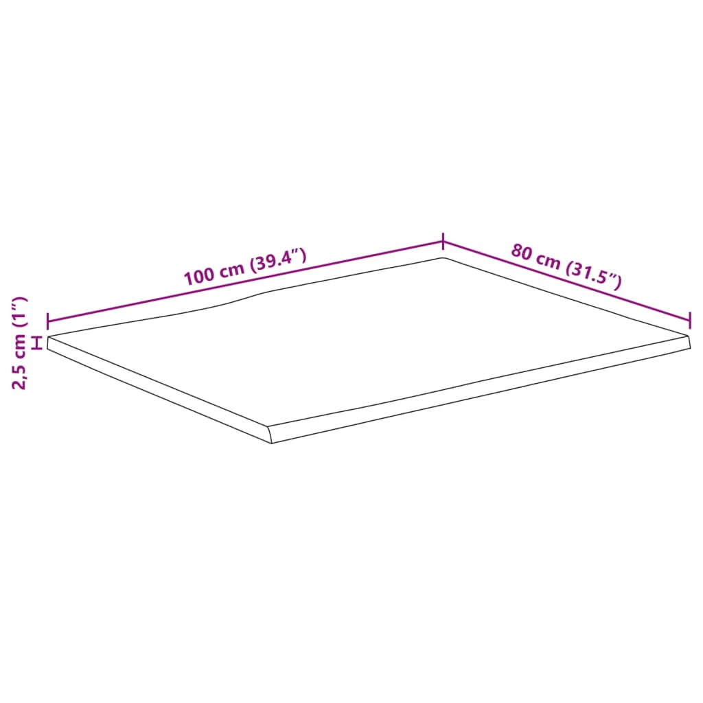 bordplade 100x80x2,5 cm naturlig kant massivt ru mangotræ