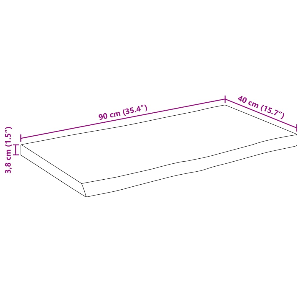 bordplade 90x40x3,8 cm naturlig kant massivt ru mangotræ