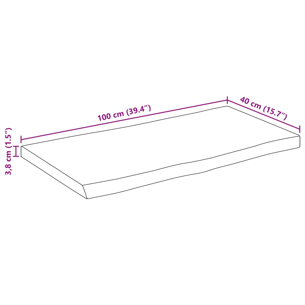 bordplade 100x40x3,8 cm naturlig kant massivt ru mangotræ