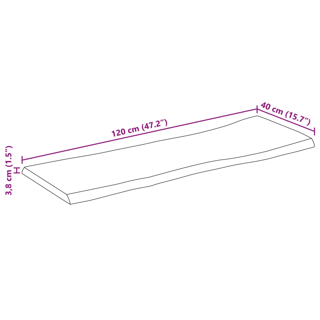 bordplade 120x40x3,8 cm naturlig kant massivt ru mangotræ