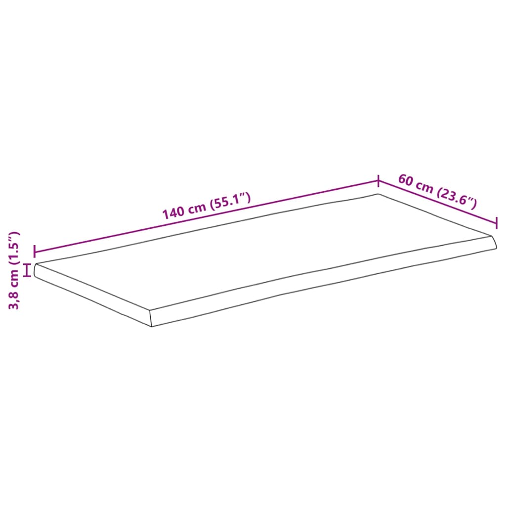 bordplade 140x60x3,8 cm naturlig kant massivt ru mangotræ