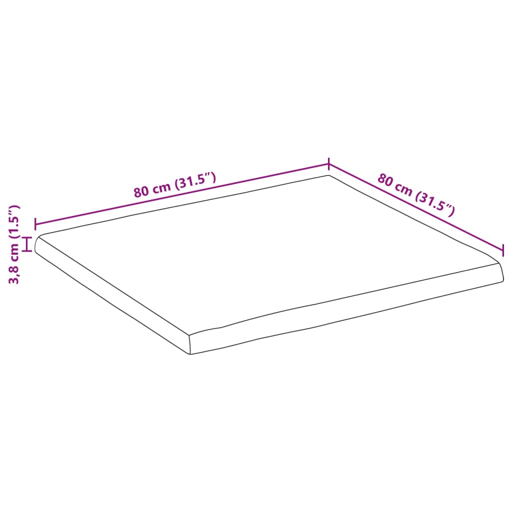 bordplade 80x80x3,8 cm naturlig kant massivt ru mangotræ