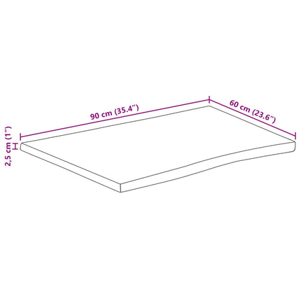bordplade 90x60x2,5 cm naturlig kant massivt mangotræ
