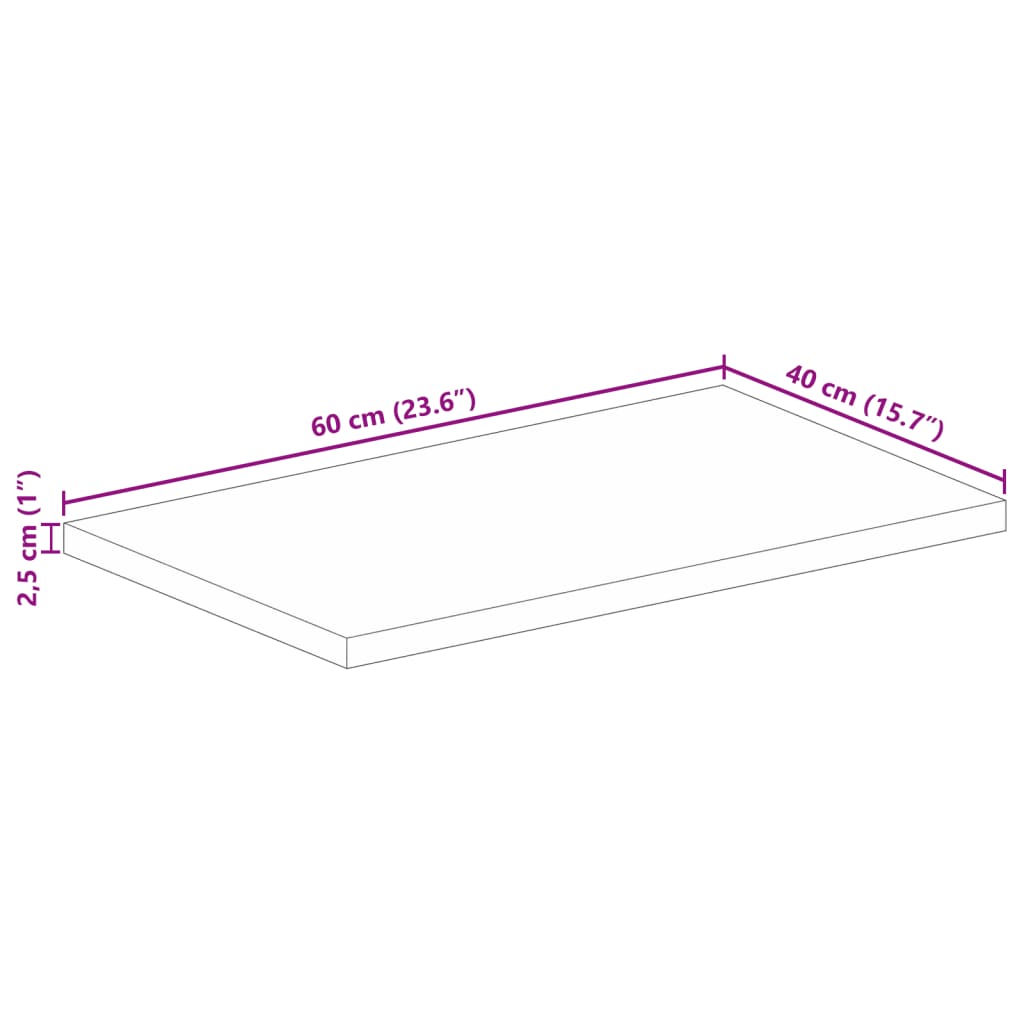 bordplade 60x40x2,5 cm rektangulær massivt akacietræ