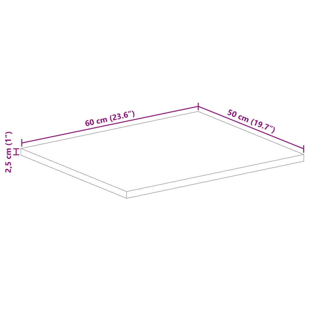 bordplade 60x50x2,5 cm rektangulær massivt genbrugstræ
