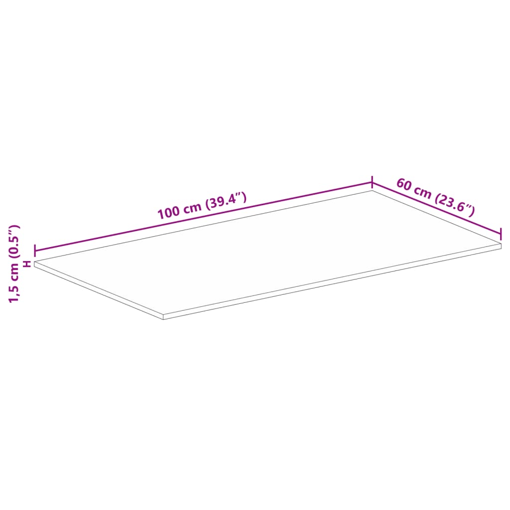 bordplade 100x60x1,5 cm rektangulær massivt genbrugstræ