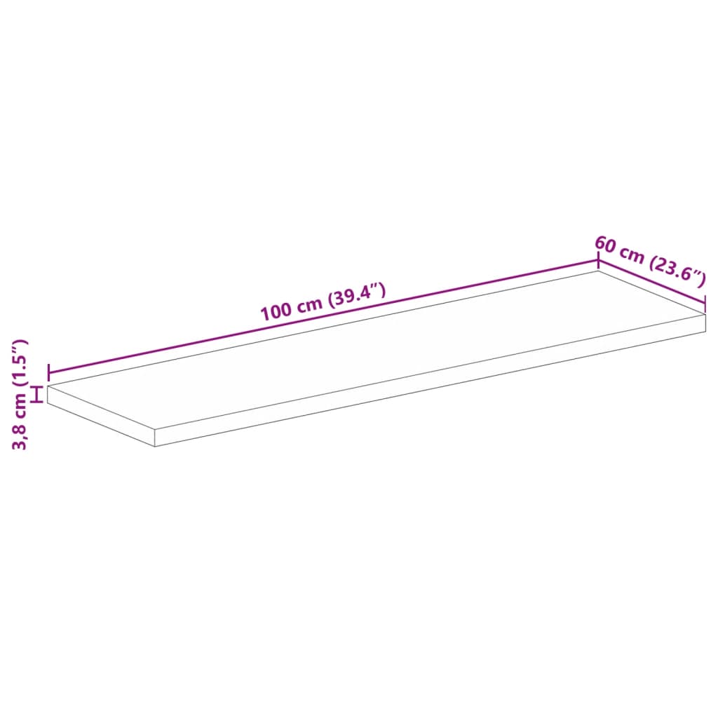 bordplade 100x60x3,8 cm rektangulær massivt genbrugstræ
