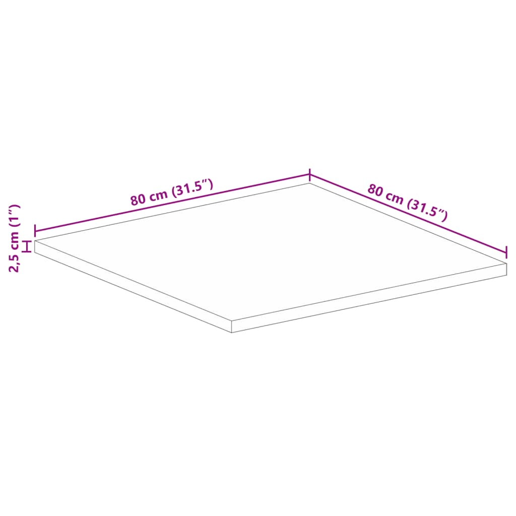 bordplade 80x80x2,5 cm firkantet massivt genbrugstræ