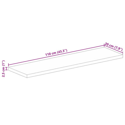 bordplade 110x20x2,5 cm rektangulær massivt ru mangotræ