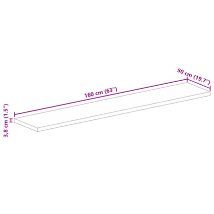 bordplade 160x50x3,8 cm rektangulær massivt ru mangotræ