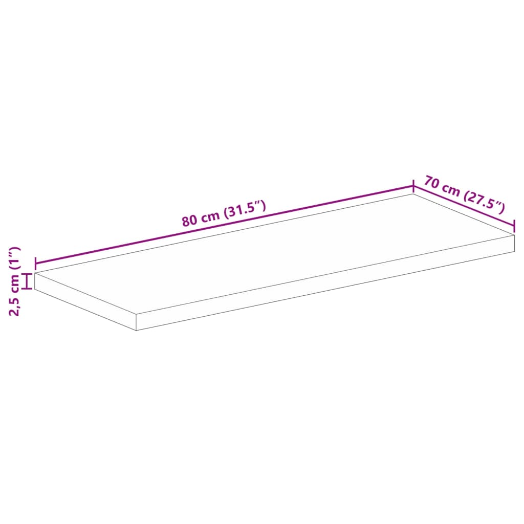bordplade 80x70x2,5 cm rektangulær massivt mangotræ